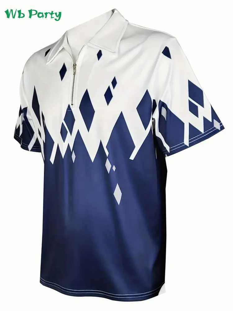 Geometric print mens clothing design mens lapel short sleeved T-shirt mens simple mens clothing 2024 top W241223