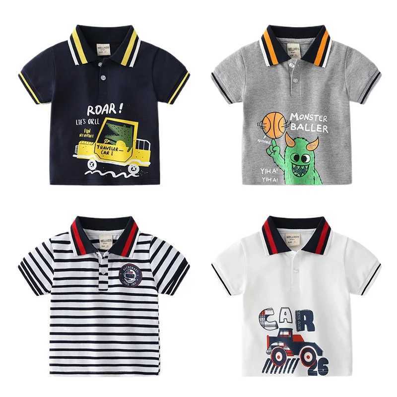 Summer boys short sleeved casual cotton striped T-shirt childrens printed contrasting color polo shirt 3-8 years ago W241223