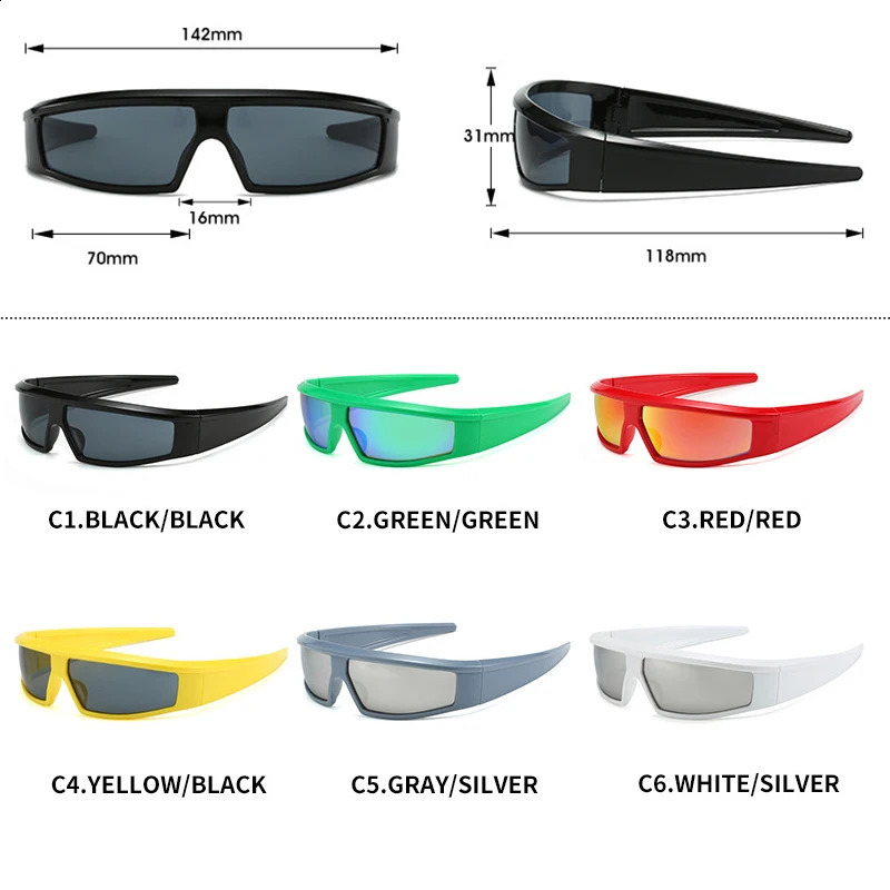 Wrap Around Punk Y2K Sunglasses Women Fashion Futuristic Sun Glasses Vintage Rectangle Men Big Frame Outdoor Goggle Shades 241224