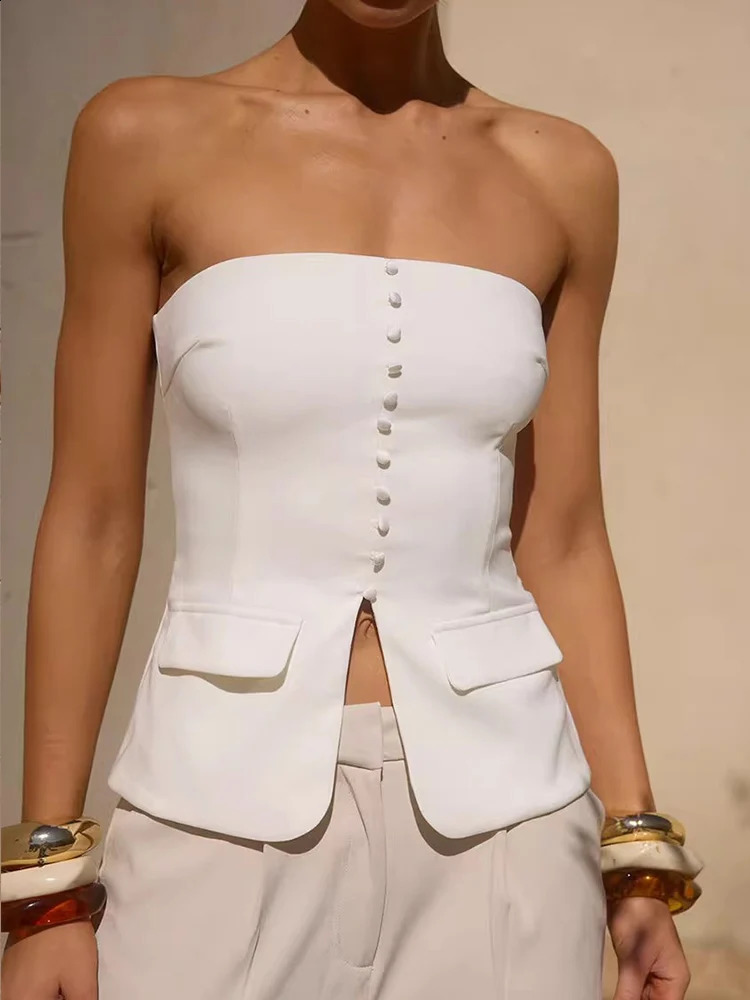 TRAF Women Fashion Solid Bustier Suit Corset Tank 2024 Strapless Sleeveless Female Chic Lady Casual Tops Vest 241220