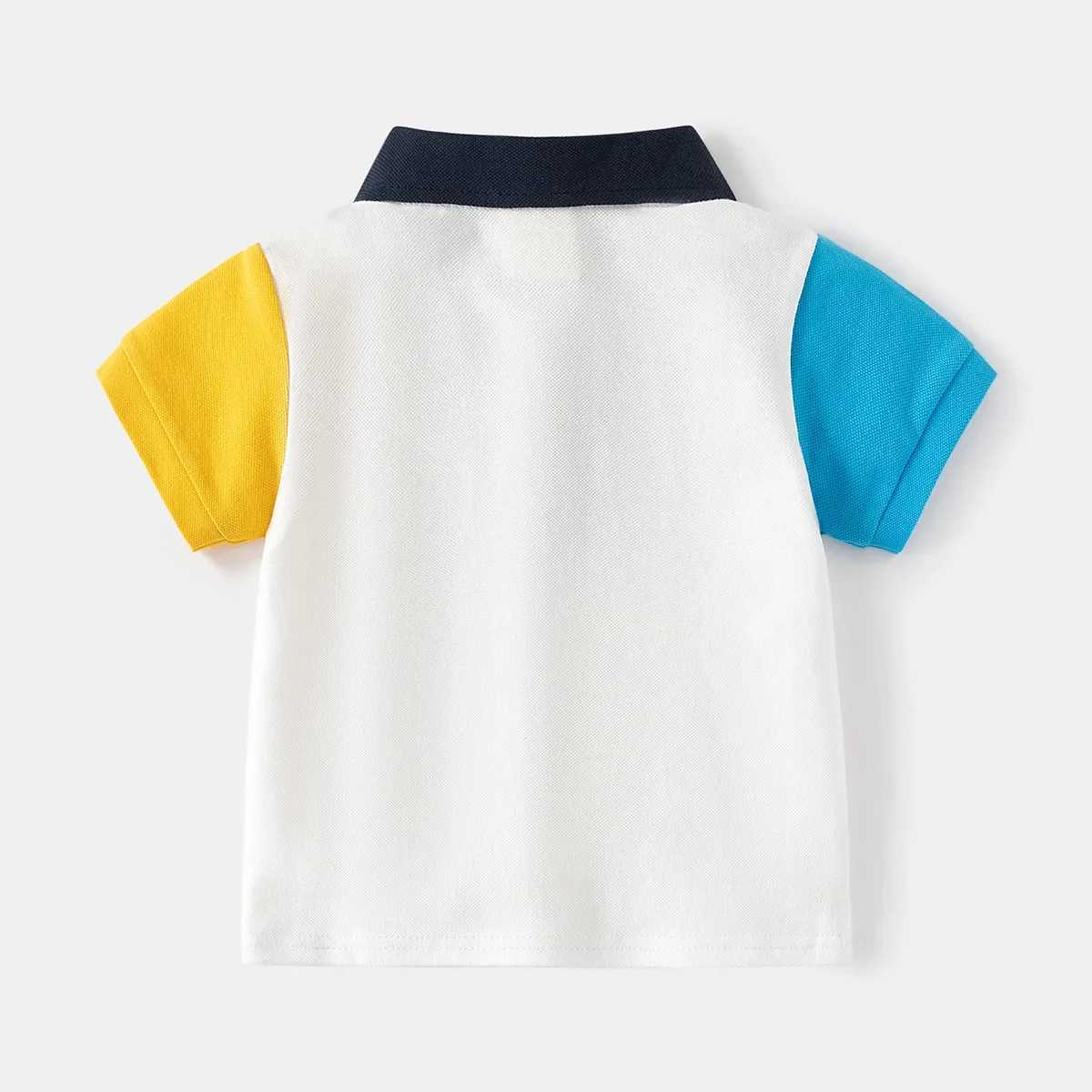 Short sleeved summer patch work boy polo shirt childrens top childrens T-shirt soft boy shirt clothing 4-6Y W241223