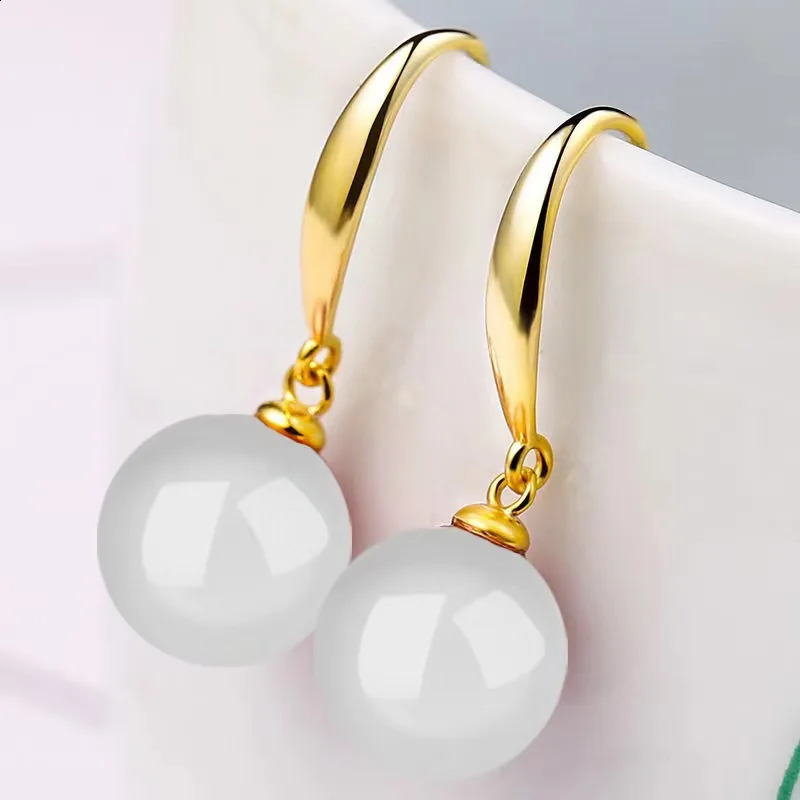 Vintage green jade earrings White Pearl 18K Gold 925 Sterling Silver Stud Earrings for Women Fine Jewelry Gift 241223