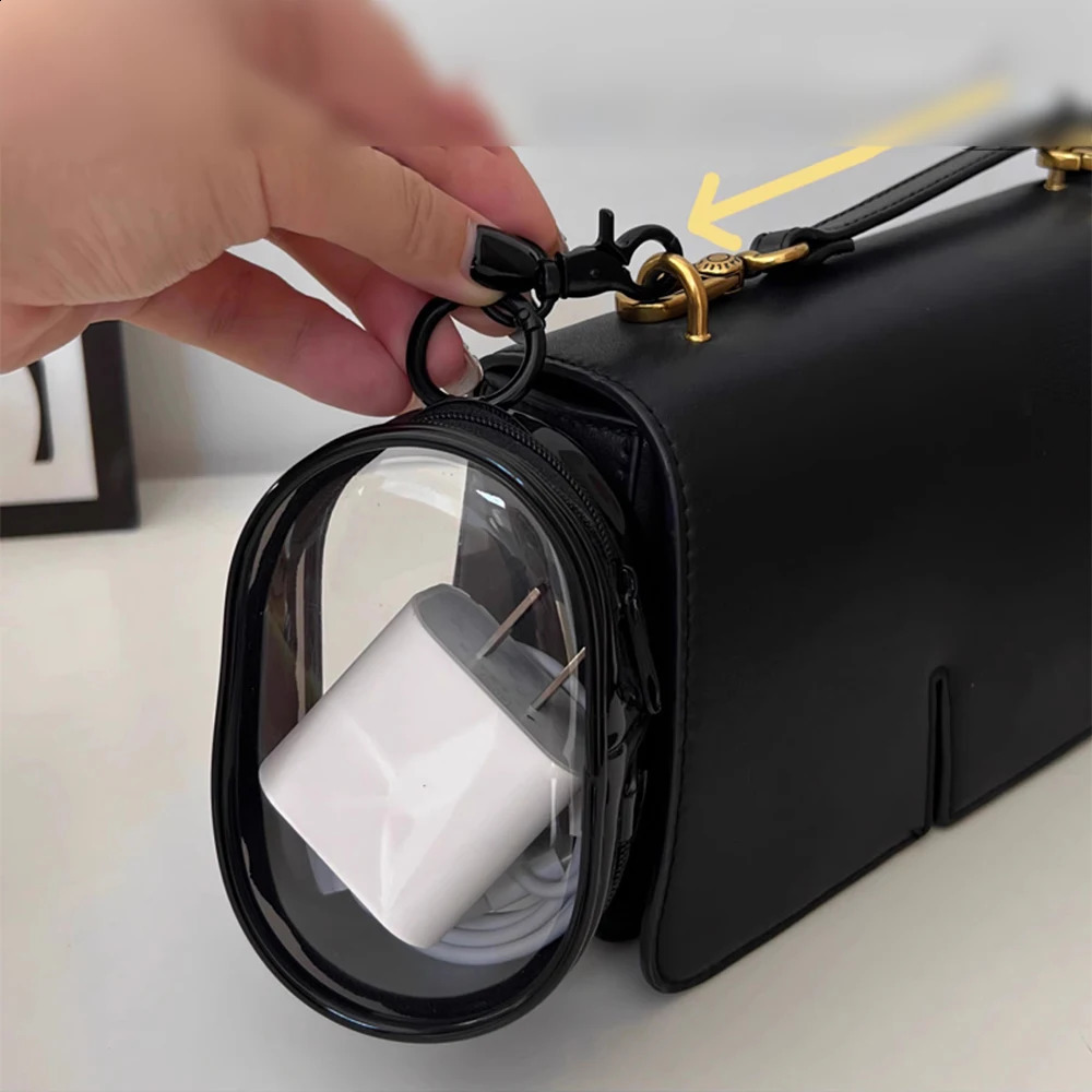 Round Black PVC Transparent Cosmetic Bags Jewelry Organizer Portable Data Cable Earphone Coin Charger Storage Pouches 241213