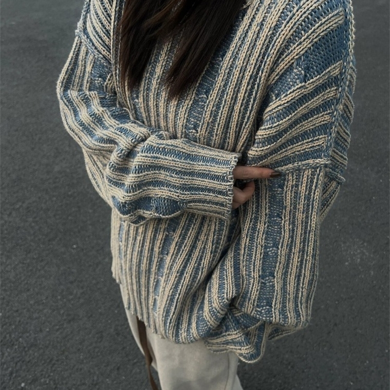 American Vintage Pullovers for Women Long Sleeve Aesthetics Streetwear Lazy Style Sweaters Y2k Casual Loose Clothing 2024 241223