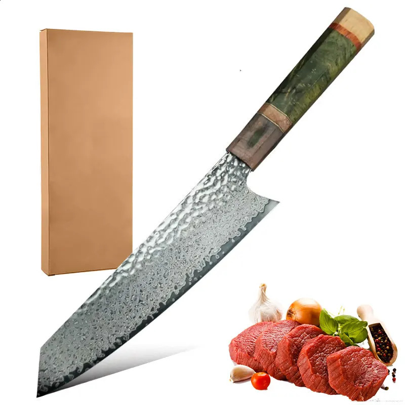 8-inch Japanese knife 45 layer Damascus steel colored wooden handle kitchen knife meat/vegetable cutter/multi-purpose knife 241224
