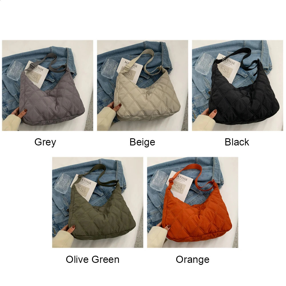 Women Puffer Satchel Bag Solid Color Quilted Diamond Lattice Tote Bag Adjustable Strap Large Capacity Soft Daily Bags 241224