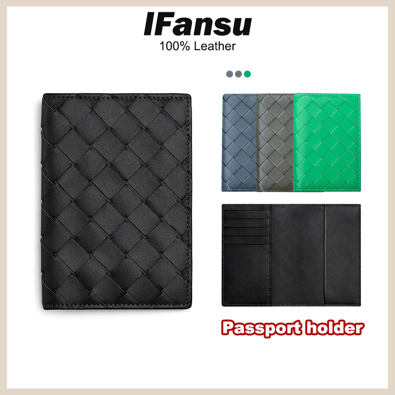 Genuine Leather Weaving Ladies Fashion Portable Passport Holder Men Cowhide Business Travel ID Holder