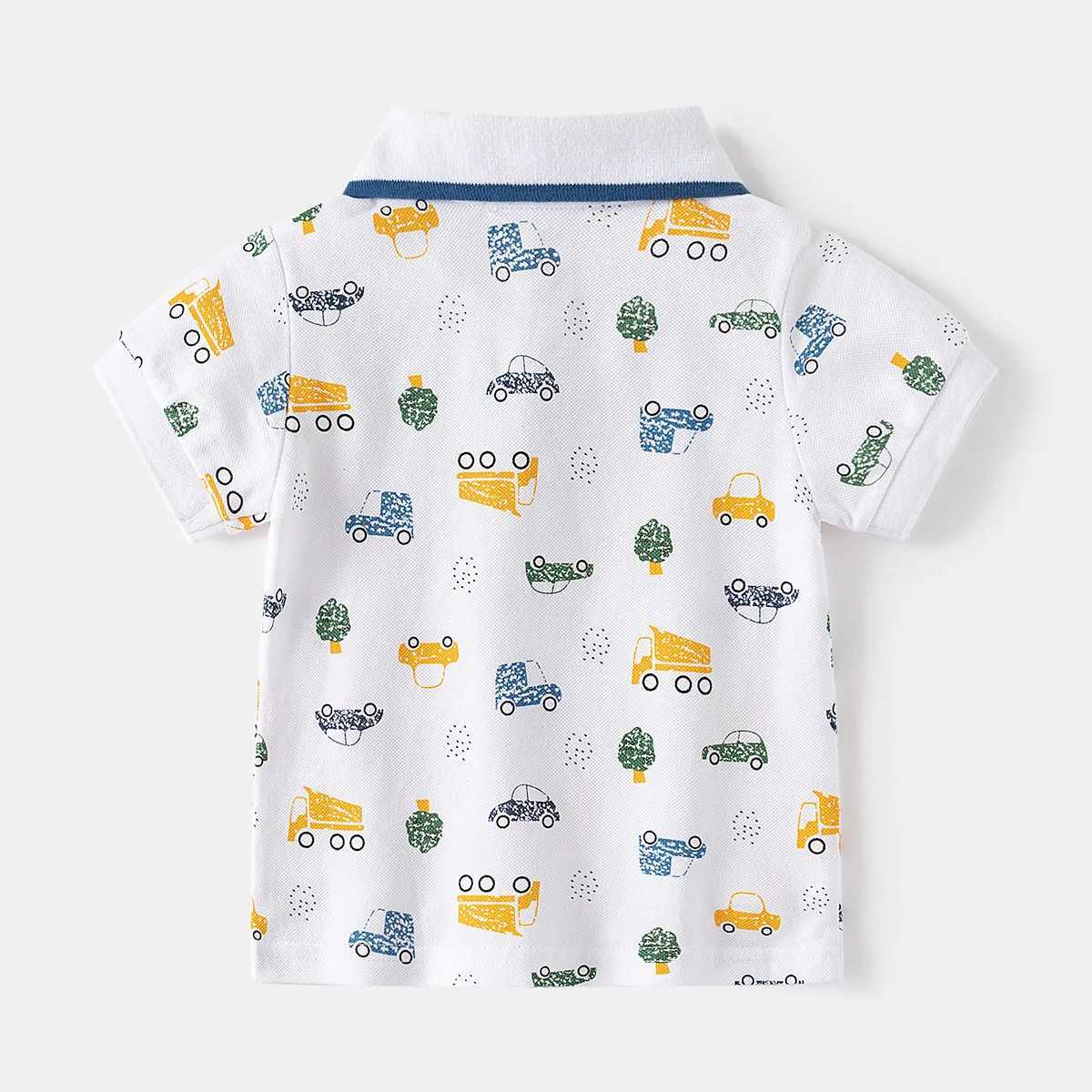 Summer boy polo shirt short sleeved childrens top wearing car pattern 90-130cm childrens T-shirt soft boys clothing W241223