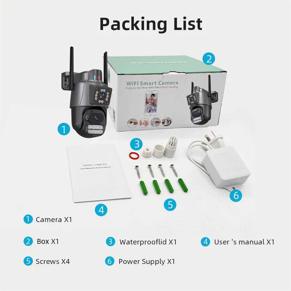 4K HD Dual Lens WIFI Camera 8MP Dual Sn PTZ Camera Outdoor Auto Tracking Security Camera Waterproof Surveillance ICSEE CCTV Z241224