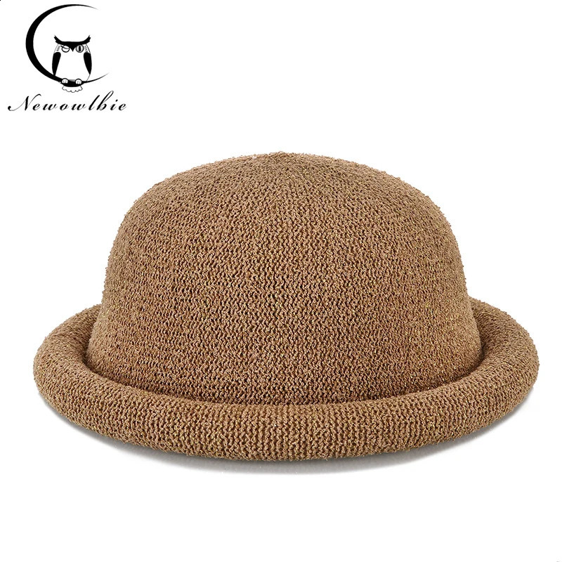 Fibonacci Female Mushroom Brim Fedoras Cotton Linen Knit Summer Autumn Trilby Hat Dome Bowler Women Hats 241220