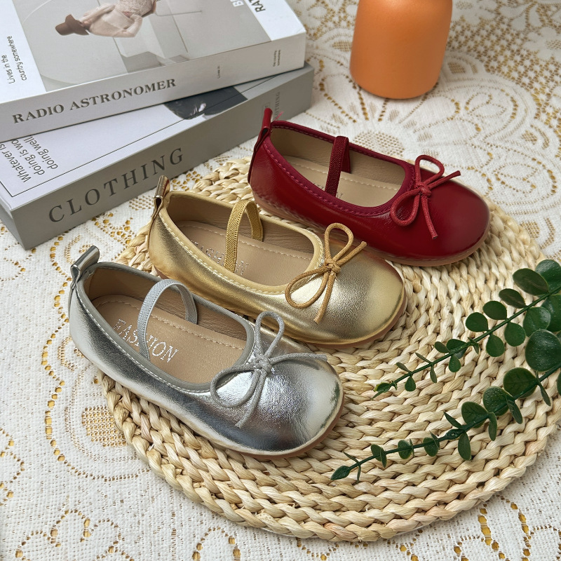 Round Toe Patent Leather Ballet Flats For Baby Girl Classic Bowknot Elastic Band Princess Shoes Happysteps Toddler Kid Soft Dress Dance Shoes Sizes US