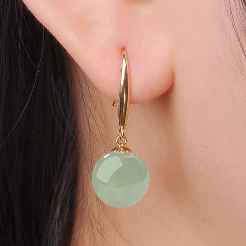 Vintage green jade earrings White Pearl 18K Gold 925 Sterling Silver Stud Earrings for Women Fine Jewelry Gift 241223