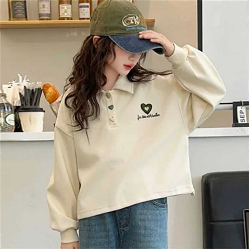 2024 childrens polo clothing autumn long sleeved polo T-shirt for girls lapel sports shirt heart age 5-14 years old W241223