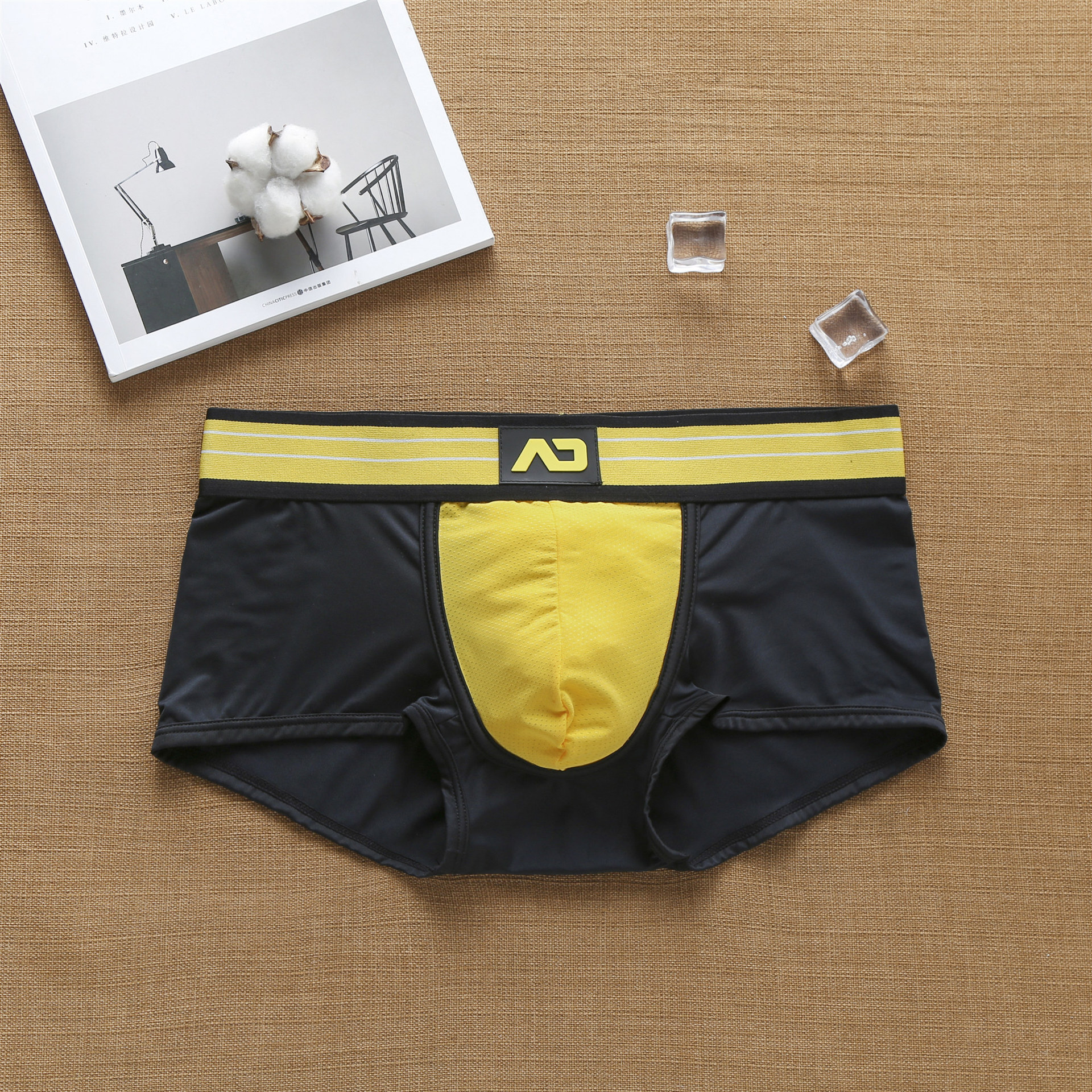 Addicted Men's Boyshort Comfortable Milk Ice Silk Mesh Hole Breathable Pants Low Waist Underwear Men.
