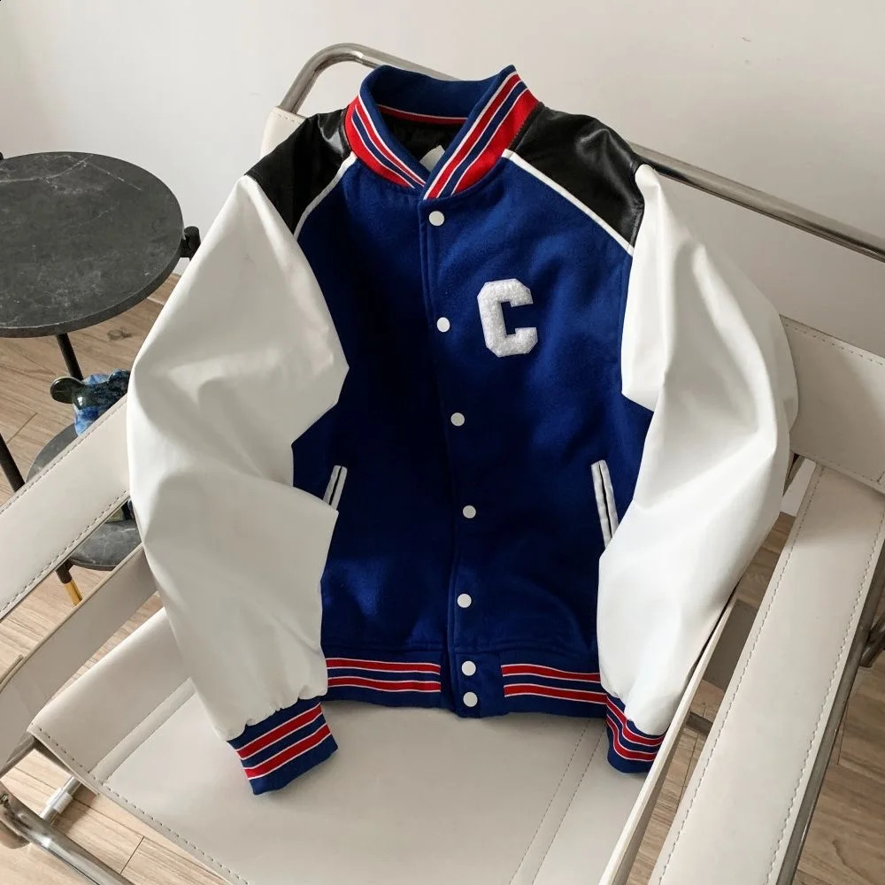 Teddy Leather Stitching C-word Wool Baseball Uniform Ce Home Letters Mens And Womens High-end Fashion Jacket 241220