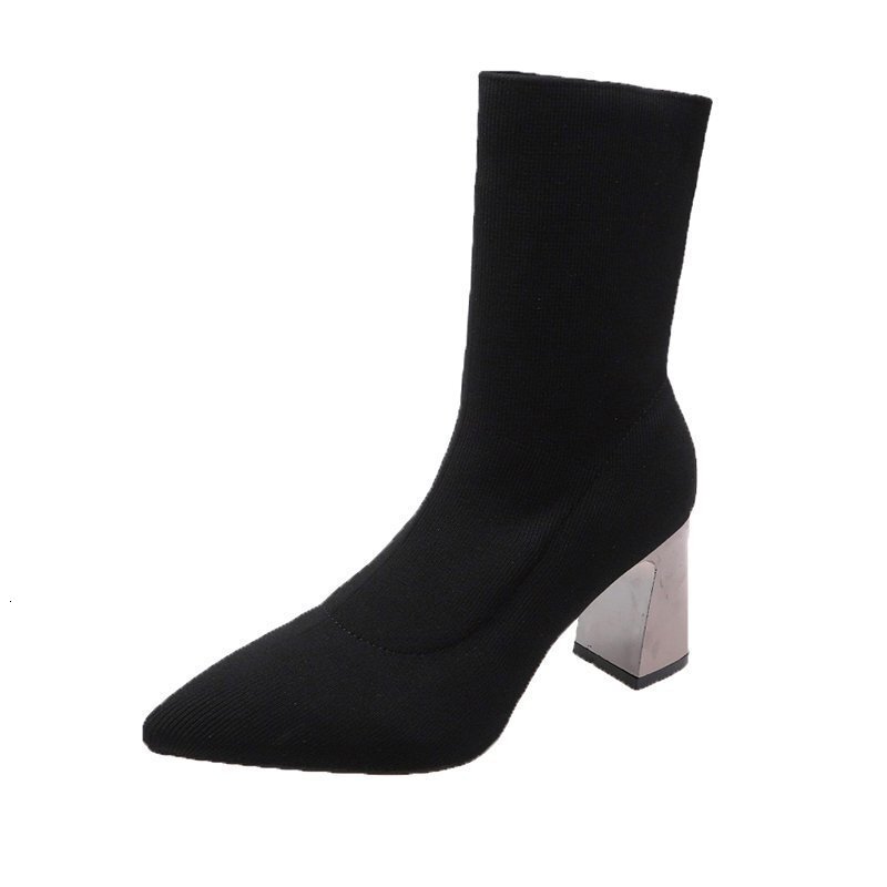 Autumn Winter Ddmywed Knitted Short Socks Electroplated Coarse Heel Mid Barrel Martin Women S Fashion Stretch Boots Chinese Brand Shoes F Ddmysaturn