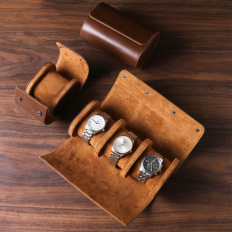 IBBETON Watch Bag 1 2 3 Slots Genuine Ortable Vintage Leather Roll Watch Storage Box Travel Watch Case Gift Watch Pouch 241224