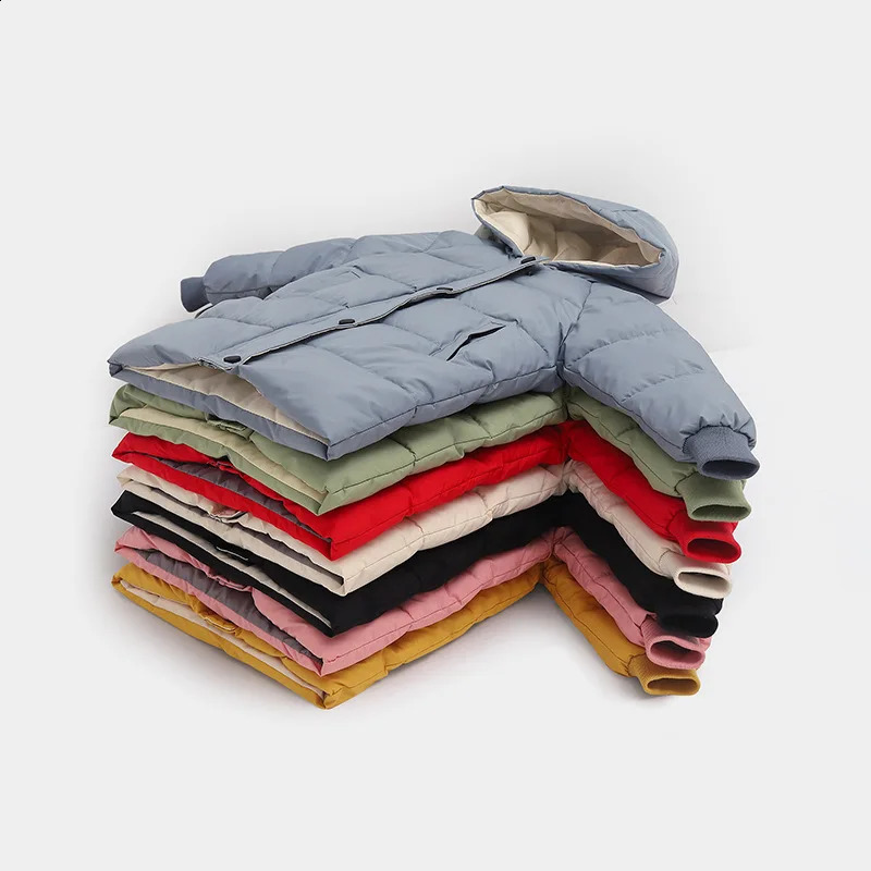 Childrens Down Cotton Jacket Boys Mid-Length Solid Color Warm Jacket Winter Girls Thickened Casual Fashion Clothes 2-10Y 241223