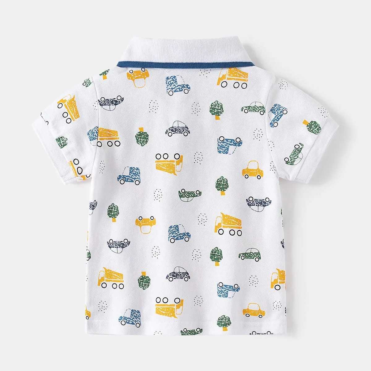 Summer boys polo shirt short sleeved childrens shirt car wearing pattern 90-130cm childrens T-shirt soft boys clothing boys shirt W241223