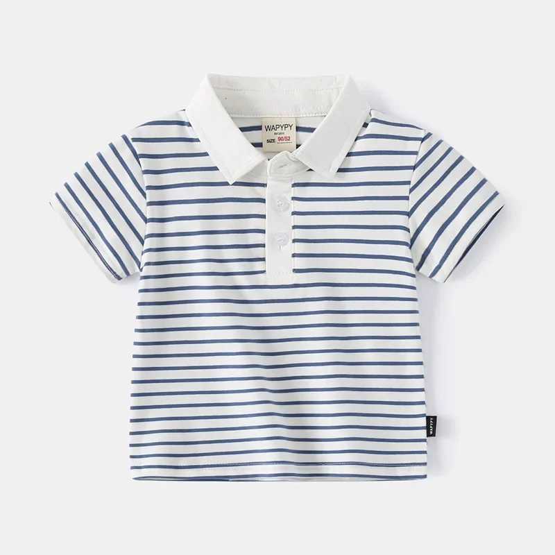 Boys striped short sleeved T-shirt summer new childrens polo shirt breathable cotton top 3-8 years old 2 colors W241223