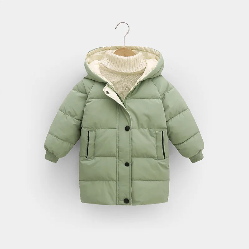 Childrens Down Cotton Jacket Boys Mid-Length Solid Color Warm Jacket Winter Girls Thickened Casual Fashion Clothes 2-10Y 241223