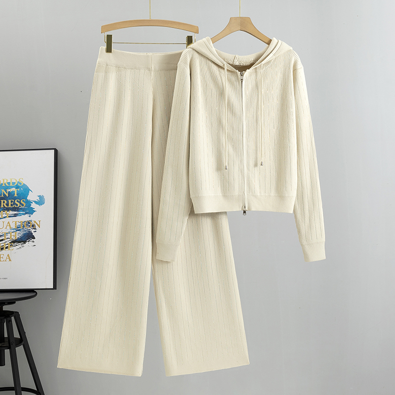 Hot Drilg Knitting Women new Autumn Winter Women's Clothing Long Sleeve Cardigan Top And Pant Two-Piece Set