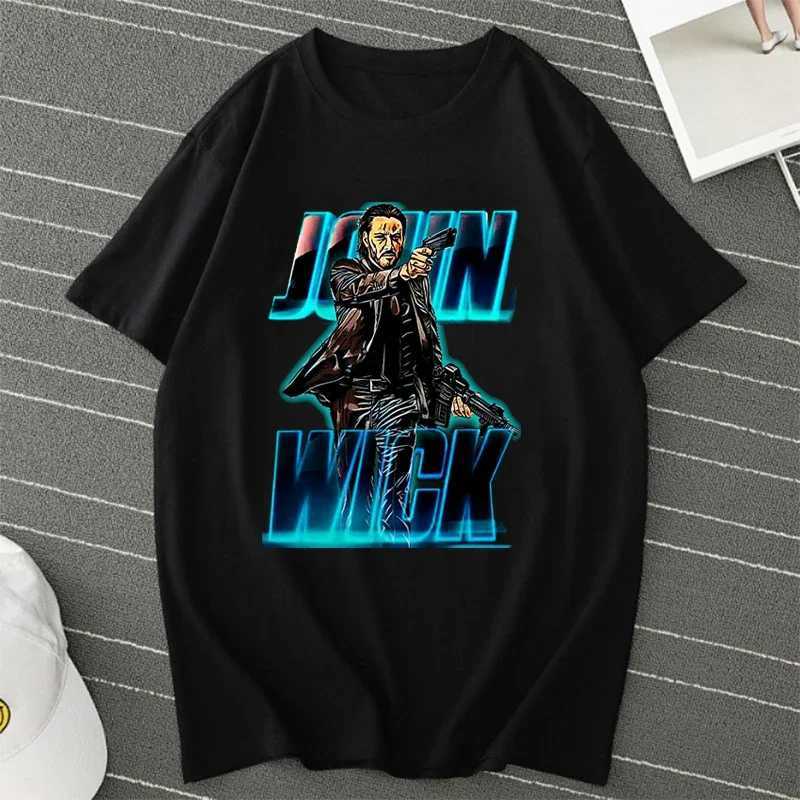 Summer New Classic Action Movie Protagonist John Wick Printed Mens and Womens Simple Fashion T-shirt Harajuku Loose Short Sleeve W241223