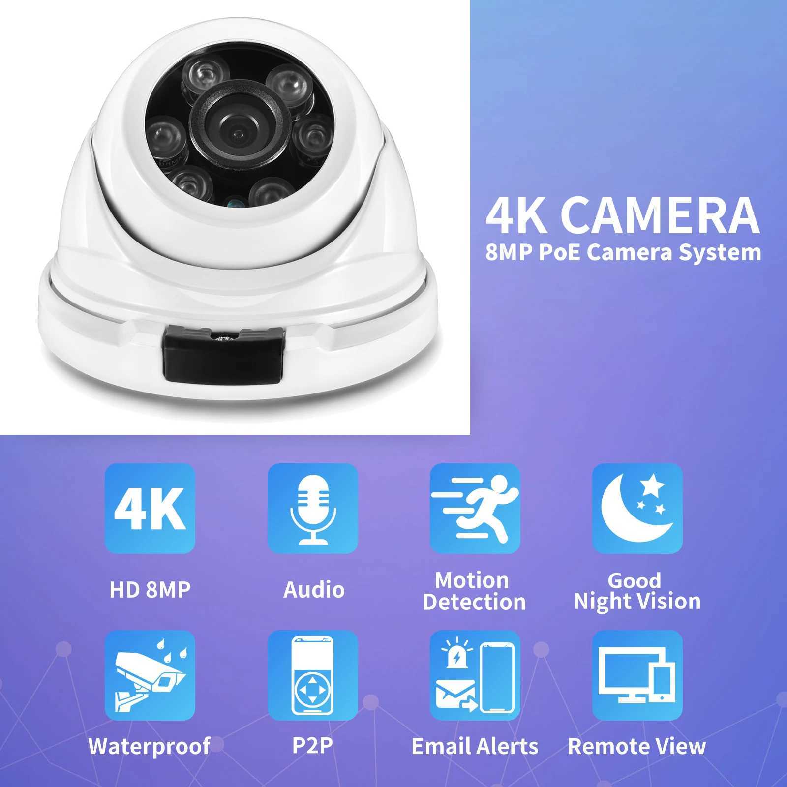 2.8mm Wide Angle 8MP 4K IP Camera Outdoor Ai Human Detection H.265 Onvf CCTV Metal De IR 5MP 4MP POE Video Security Camera Z241224