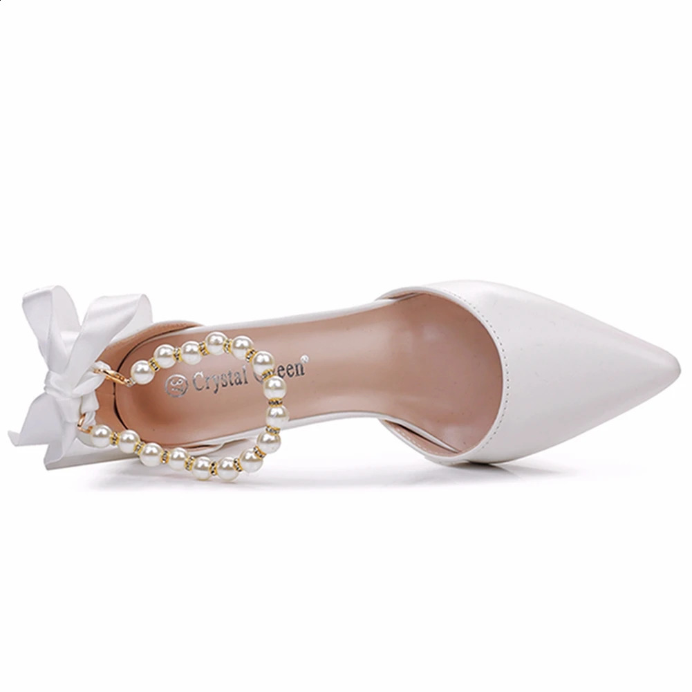 Crystal Queen Pearl Wedding Party Thick High Heels Hollow Single Shoes Pump Sweet Princess Party Sandals 241223
