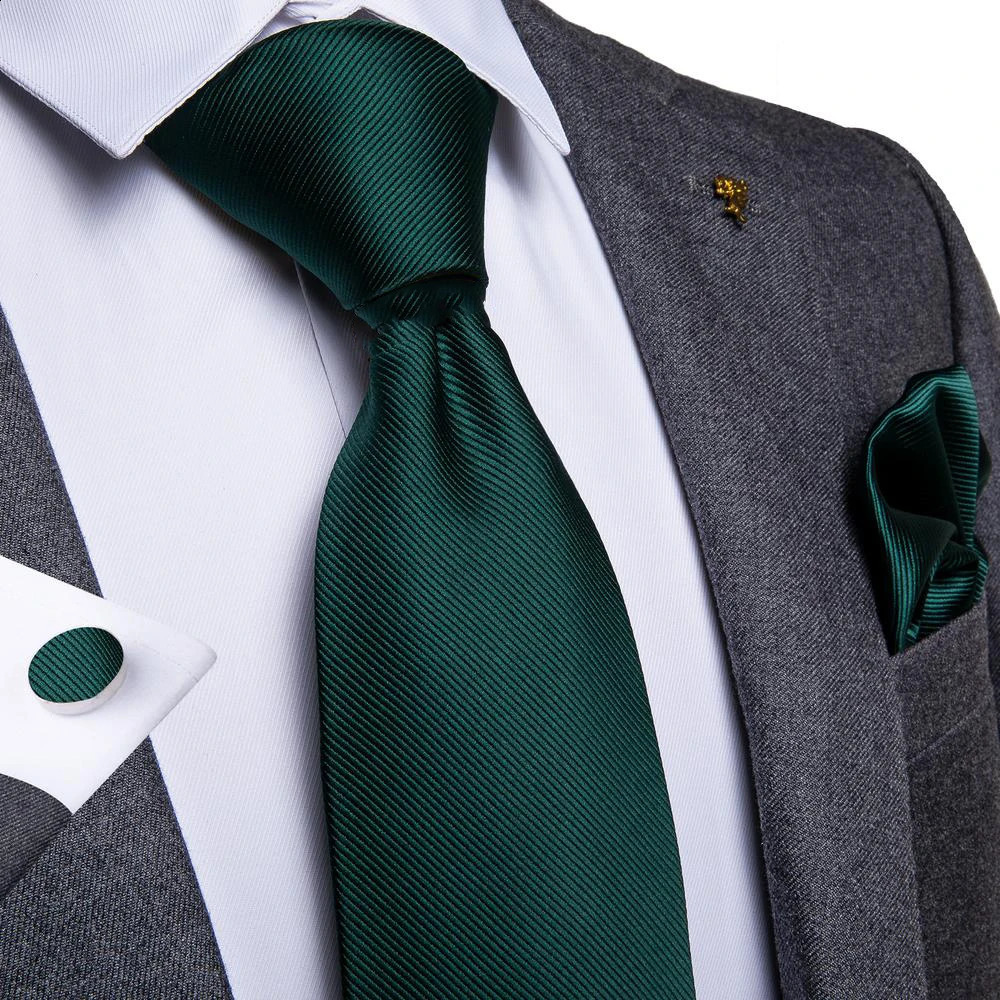 Hi-Tie Ties for Men Hanky Cufflinks Set Silk Green Fashion Gold Mens Ties Chain Classic Business Wedding Nicktie 241224