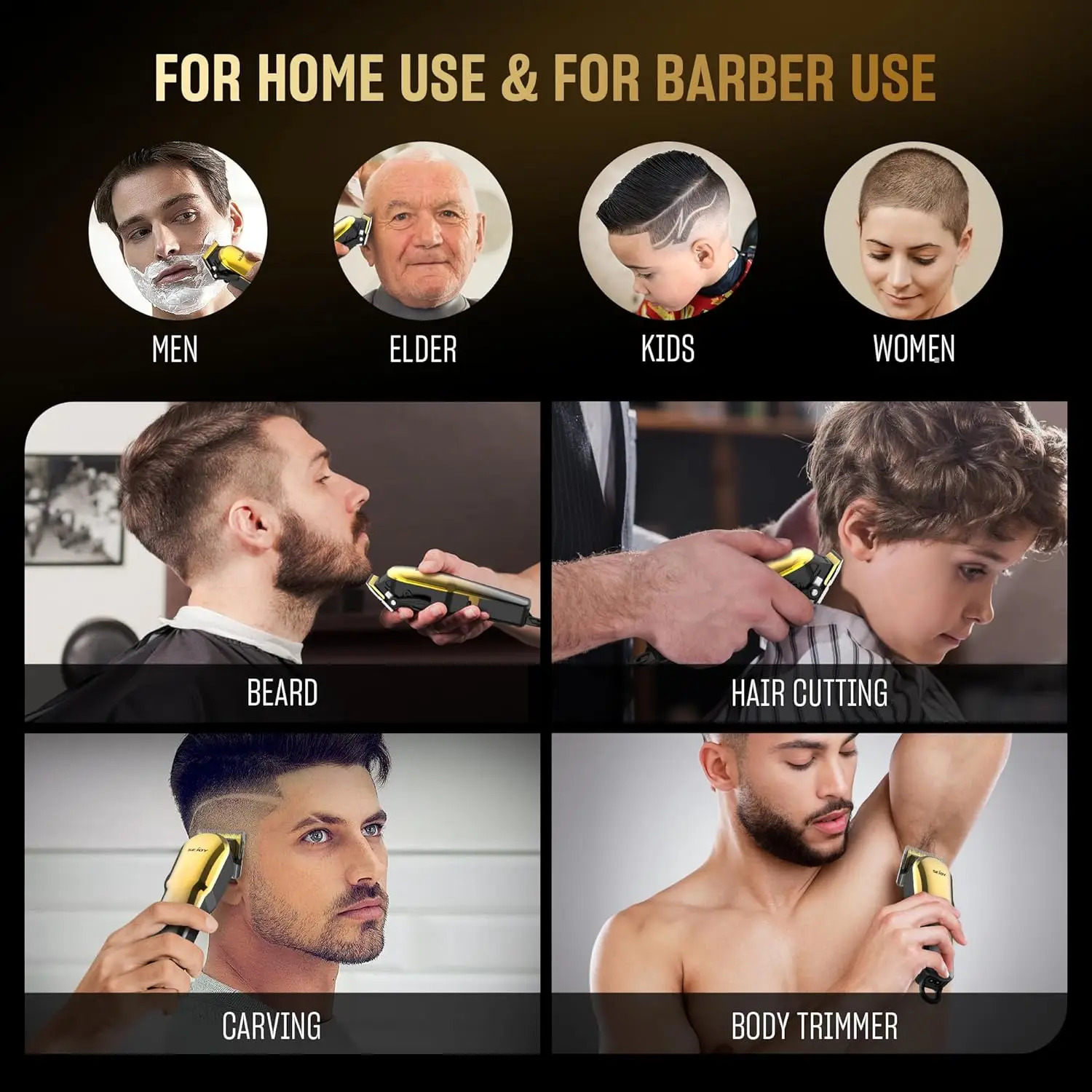 Sejoy Hair Clippers for Men Professional Hair Trimmer Cordless Barber Hair Grooming Kit Beard Trimmer Home Haircut Machine 241224