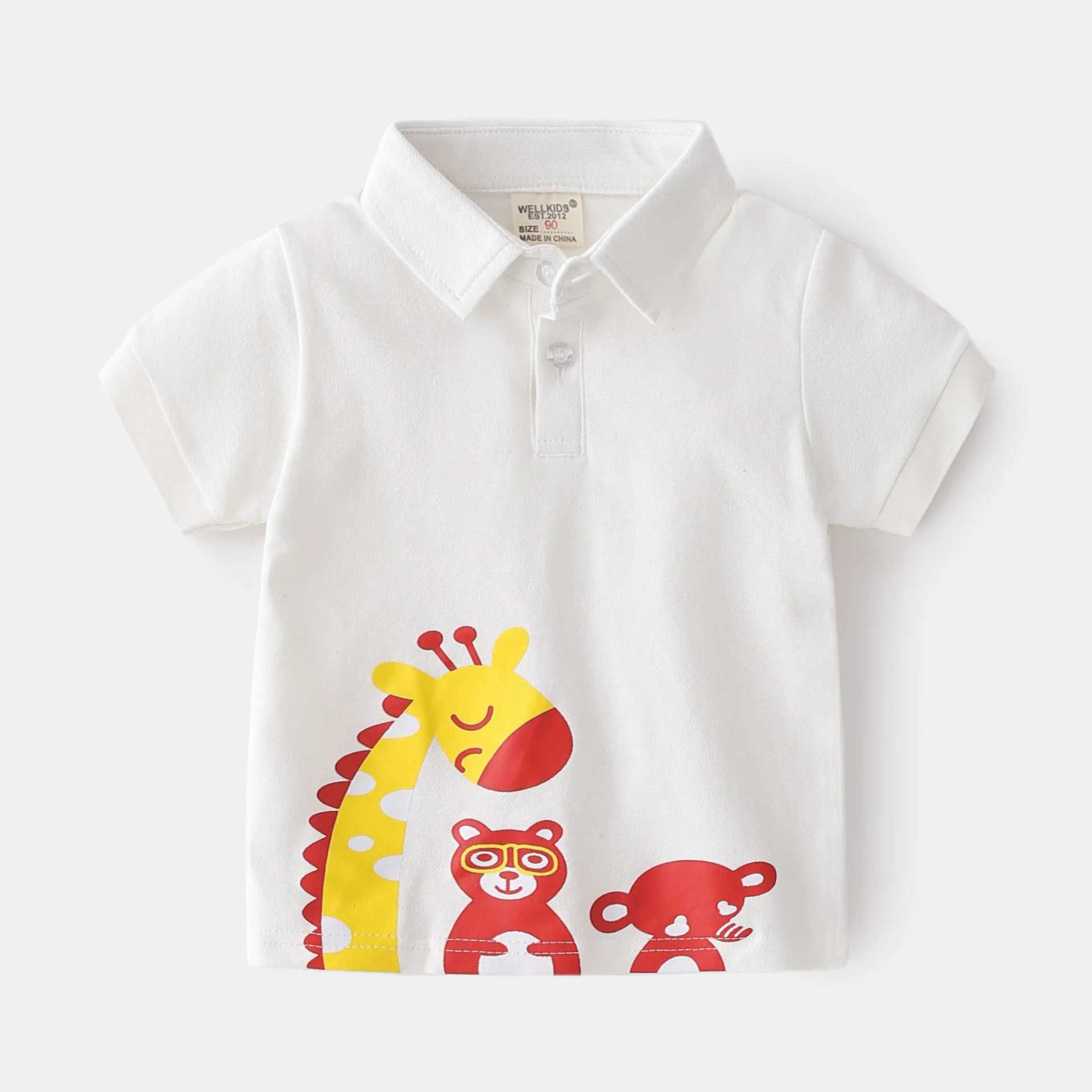 Summer boys short sleeved casual cotton printed T-shirt childrens contrasting polo shirt W241223