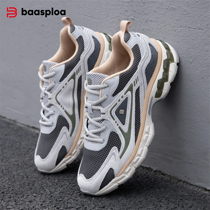 Baasploa Men Running Shoes Casual Mesh Non-slip Breathable Retro Sneakers Male Outdoor Cushion Jogging Sports Shoes
