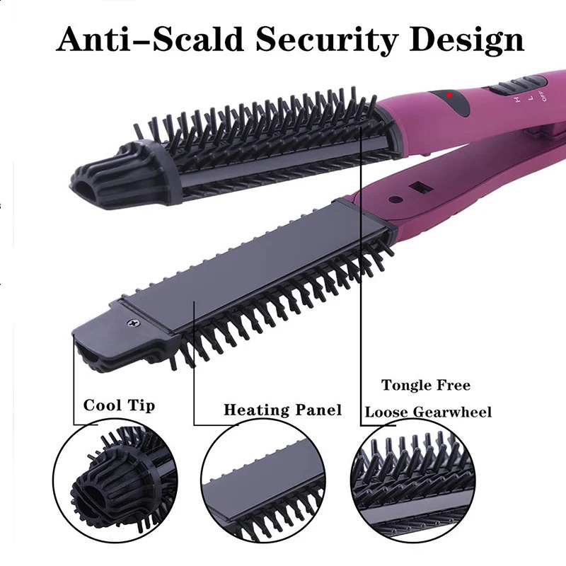 3 in 1 Hair Straightener and Curler Round Electric Hair Brush Professional Curling Iron 241224