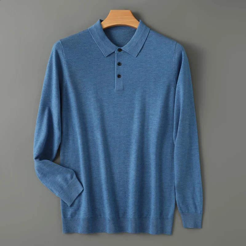 Mens Merino wool sweater with polo neck and floral autumn cashmere knitted loose mens shirt top warm and soft 241223