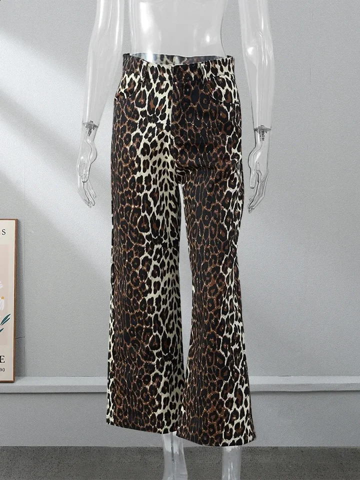 Women Causal Leopard Print Y2k High Waist Pants Baggy Wide Leg Pants Autumn Winter Fashion Vintage Straight Streetwear 241220