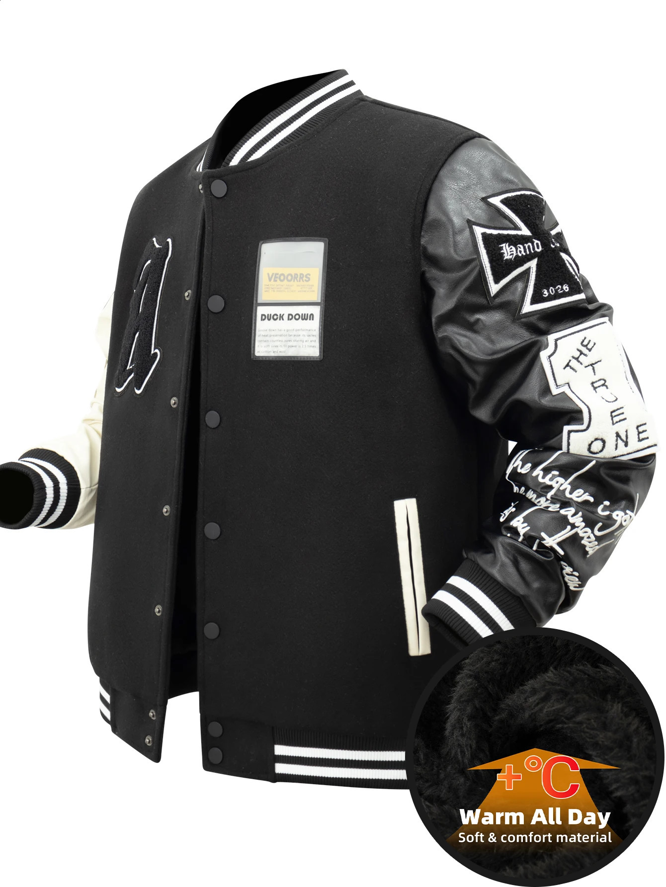 Mens Plush Inner Bomber Jackets Loose WoolLeather Varsity Baseball Coats Vintage Graphic y Jacket For Fall Winter 241224