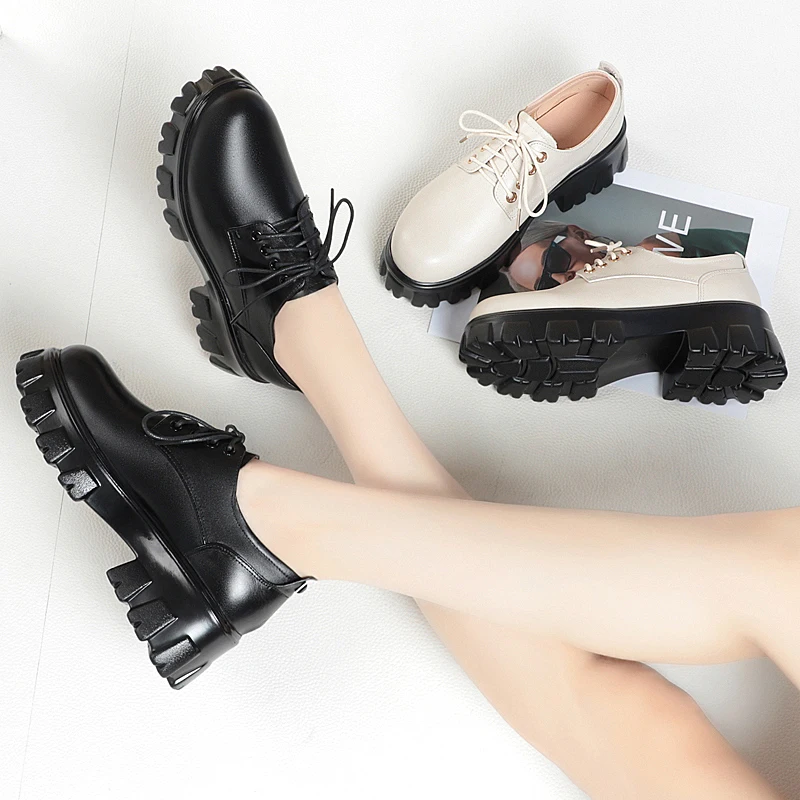 AIYUQI Women Loafers Spring Genuine Leather British Style Women Oxford Shoes Platform Women Large Size Shoes