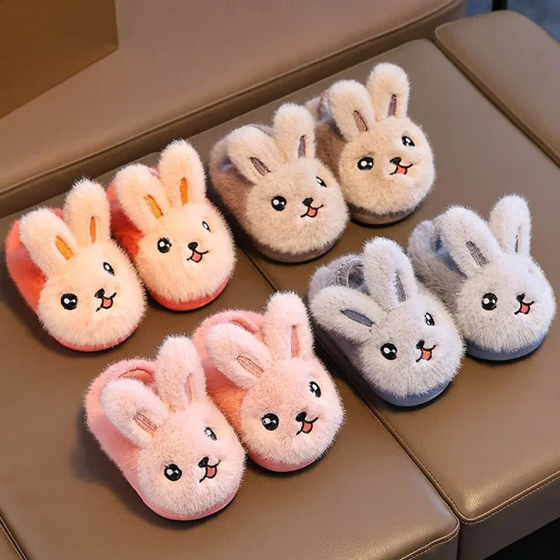 Winter Cartoon Rabbit Girl Baby Cotton Slippers Cute Plush Boy Kids Toddler Anti Slip Home Shoes Warm Soft Children Slippers 241223