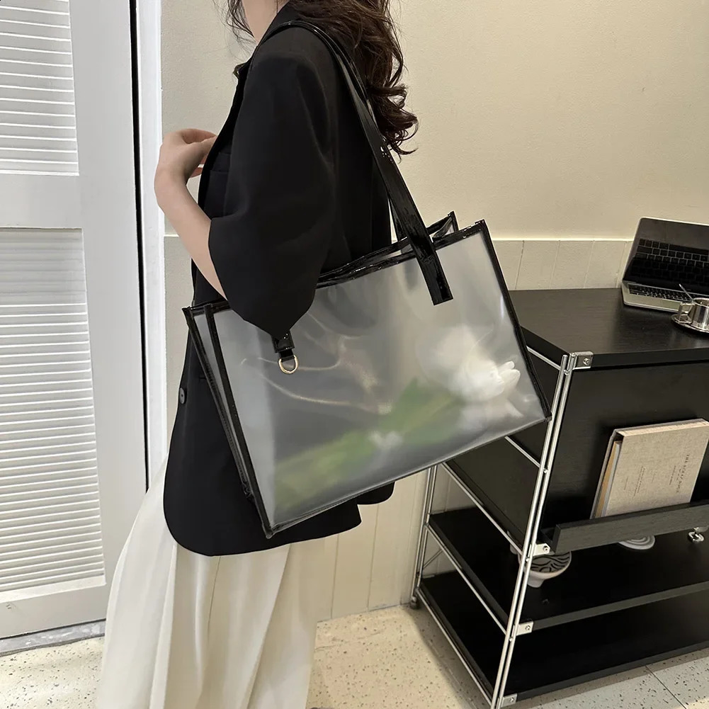 PVC Transparent Waterproof Travel Storage Bag for Women Handbags Large Tote Bag Casual Shoulder Bags Summer Beach Shopping Bag 250103