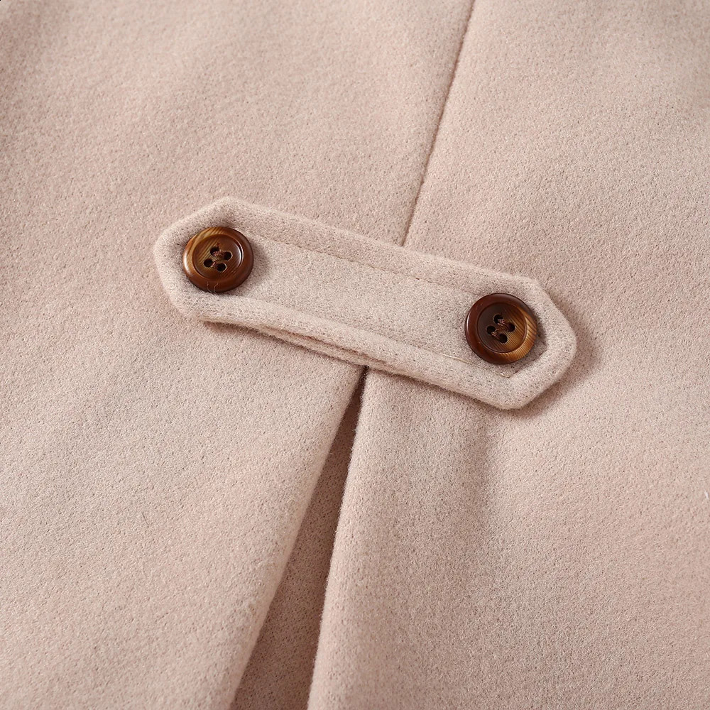 autumn and winter childrens woolen coat girls solid color lapel double row button casual coat 241223
