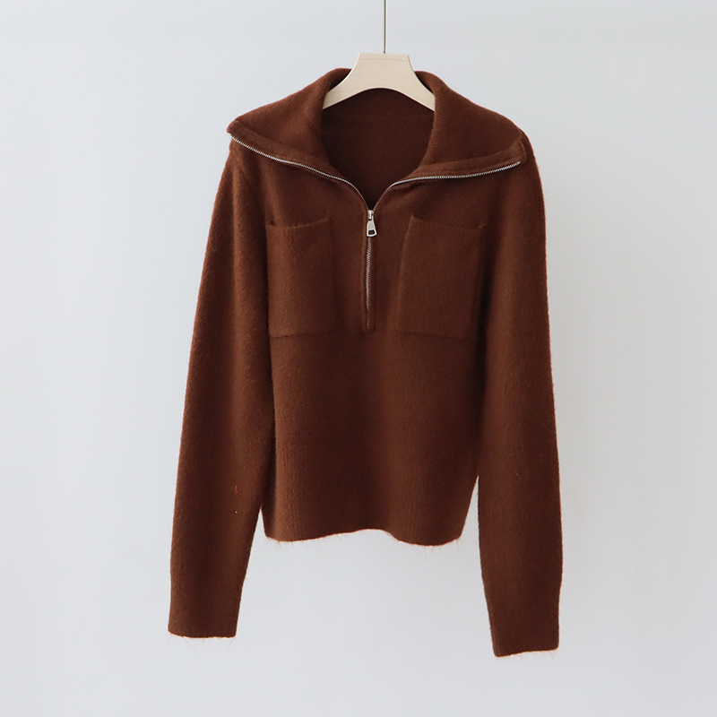 DCQ01 Women's Wool Blend Pleated Pullover with Soft Half Turtleneck