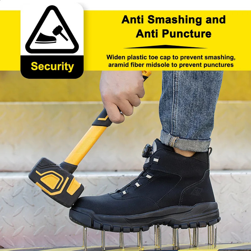 Womens shockproof perforated rotating button work shoes anti slip wear-resistant and safe shoes and boots 241223