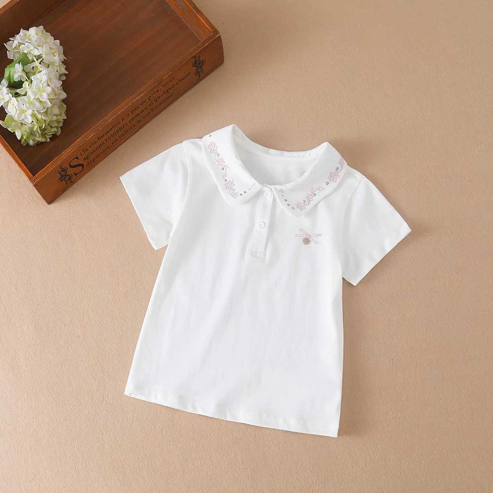 Girls summer new cute baby short sleeved top little girls cotton embroidered shirt W241223