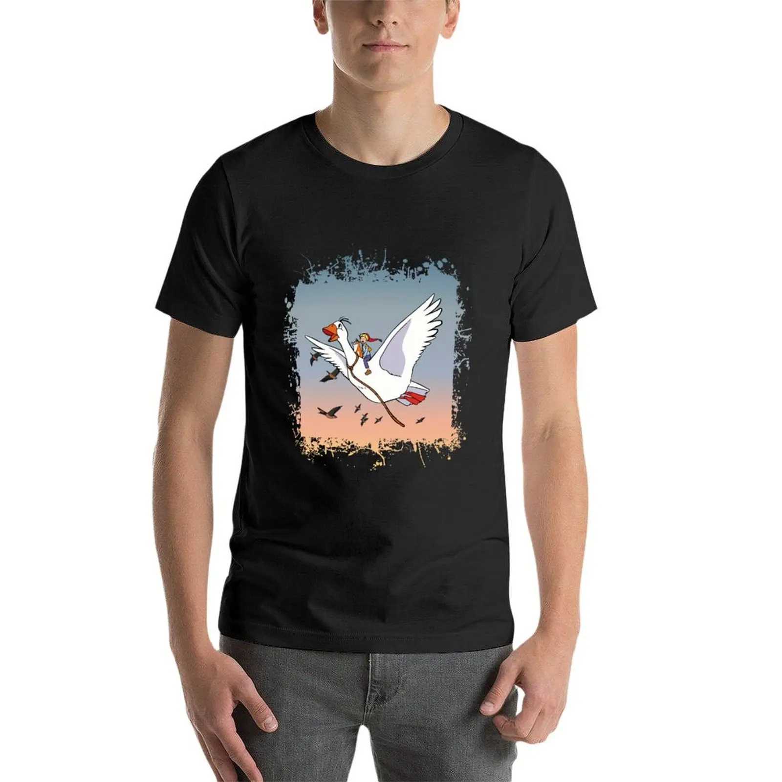 Nils Holgerson Flying T-shirt for Boys White Flat Top Mens T-shirt W241223