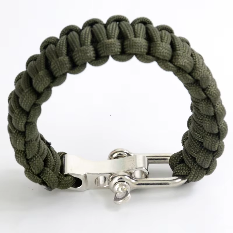 outdoor adjustable paracord survival bracelet custom 550 parachute cord wristband with metal shackle