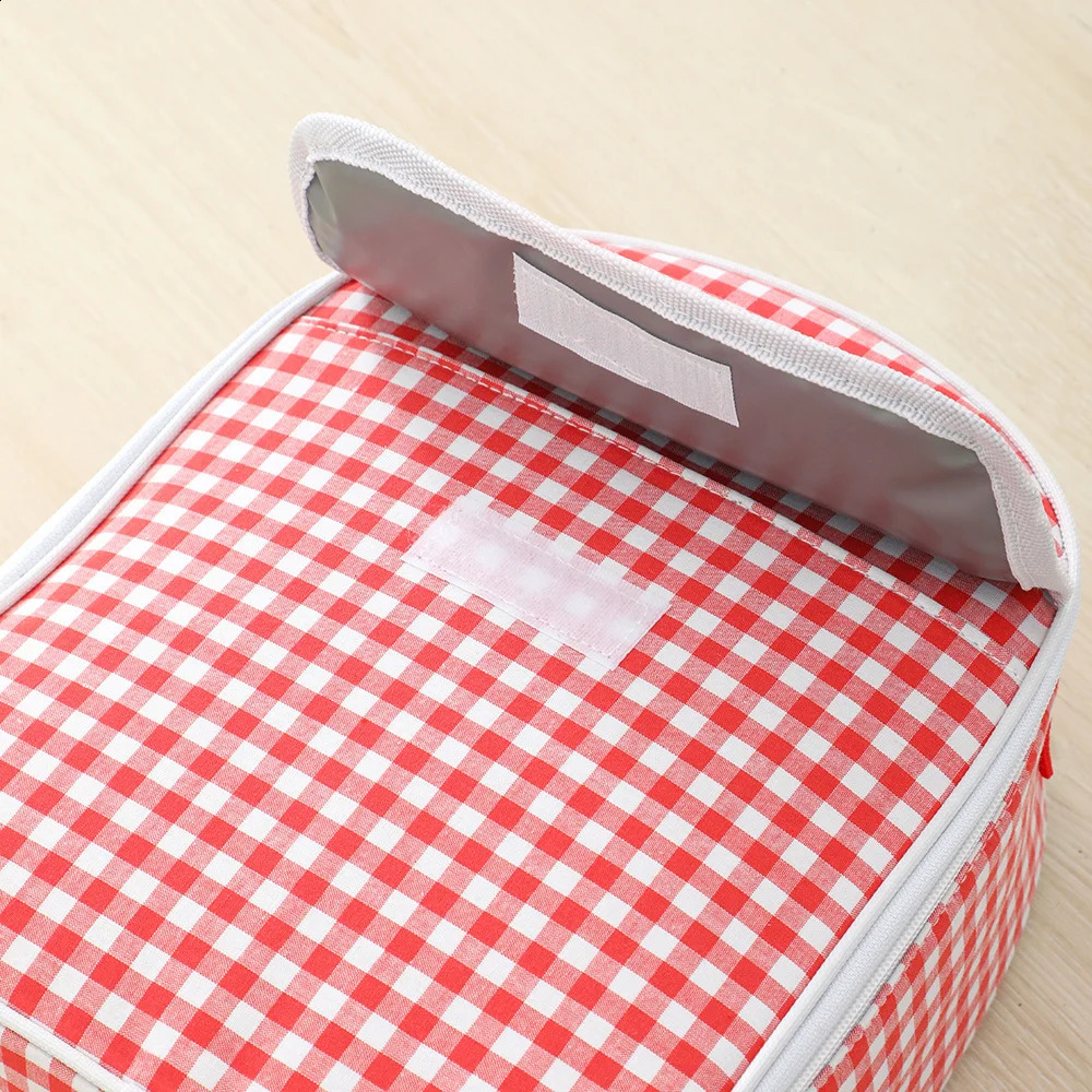 Plaid Lunch Bag For Kids With Portable Handle Insulated Lunch Box Cooler Tote Bag For Students School Picnic 241224