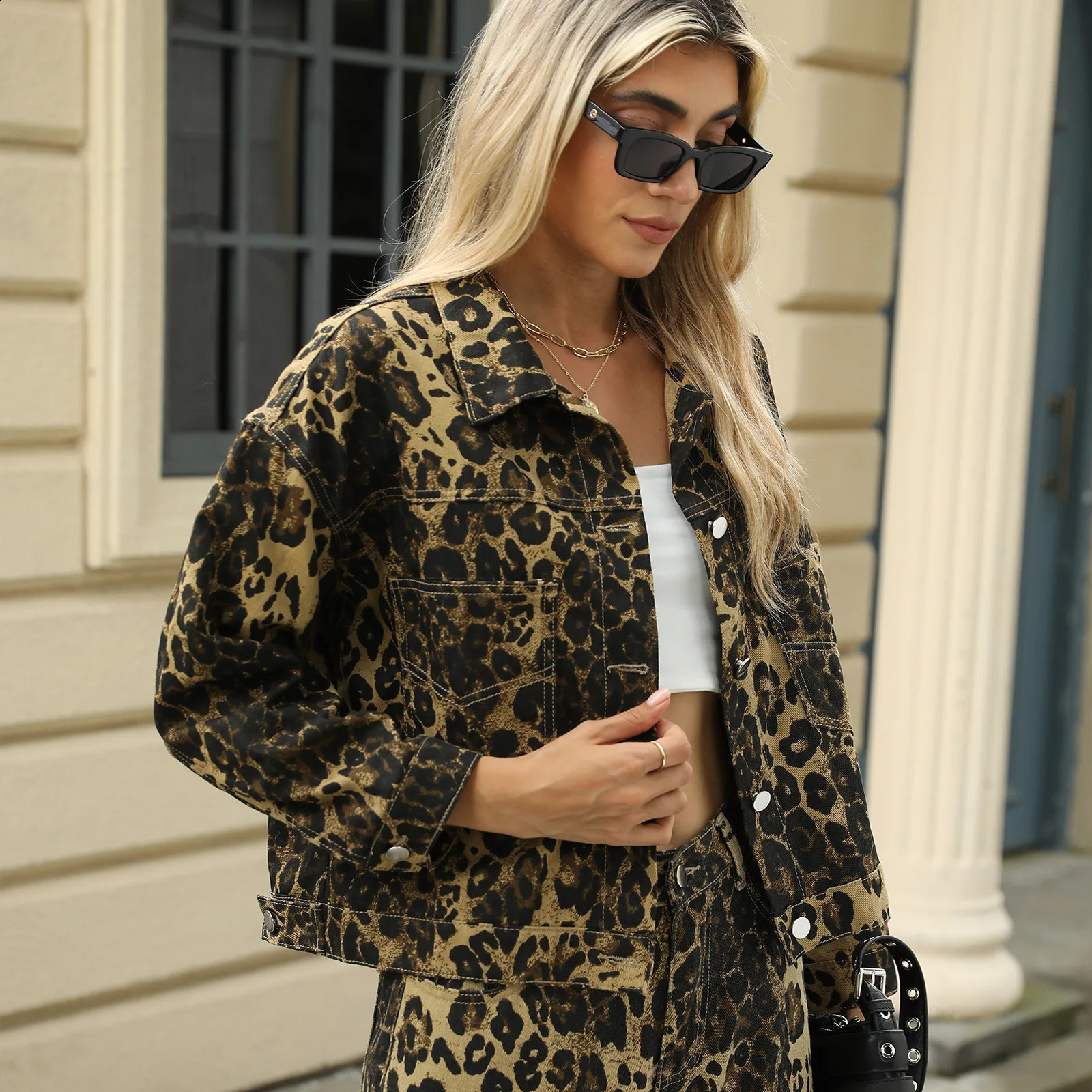 2025 Autumn Fashion Leopard Print Denim Jean Jacket for Women Coat 241223