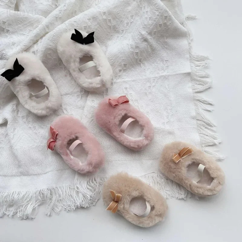 Autumn Winter Baby Dress Shoes Cute Ballet Style Todllers Walking Shoe Warm Cotton Korean Style Hairy Princess Shoes 0-18Months 241223
