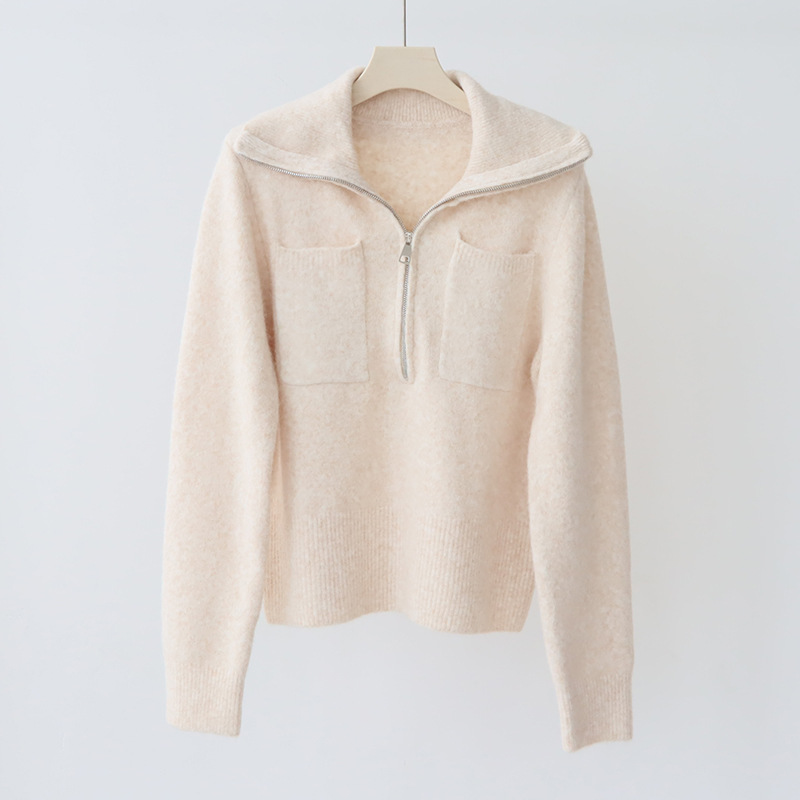 DCQ01 Women's Wool Blend Pleated Pullover with Soft Half Turtleneck